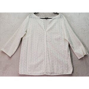 Talbots Cover Up Women Small White Eyelet Lace Cotton Long Sleeve Pintuck V Neck
